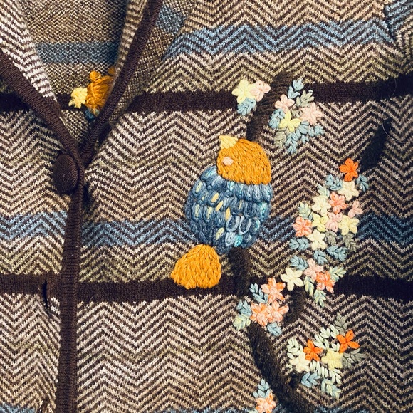 Moth Anthropologie Hand Embroidered Merino Wool Long Sleeve Jacket - Picture 3 of 12